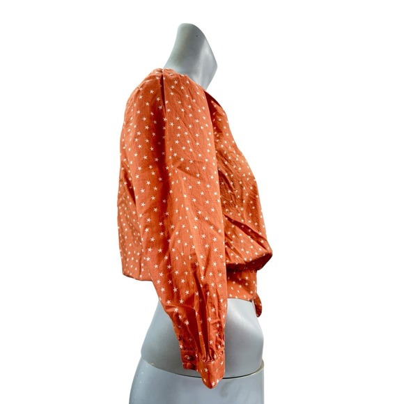 Madewell Women's XS Star Print Peach/ Pink 3/4 Sleeve‎ Tie Waist Wrap Top Preown - Picture 5 of 7